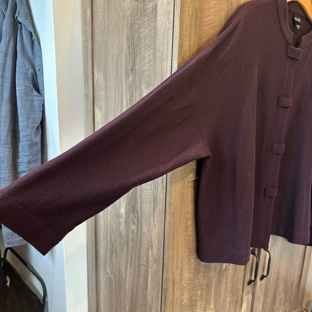 Eileen Fisher Large Jacket Cardigan Plum Purple Mandarin Collar Button Front - Picture 7 of 12